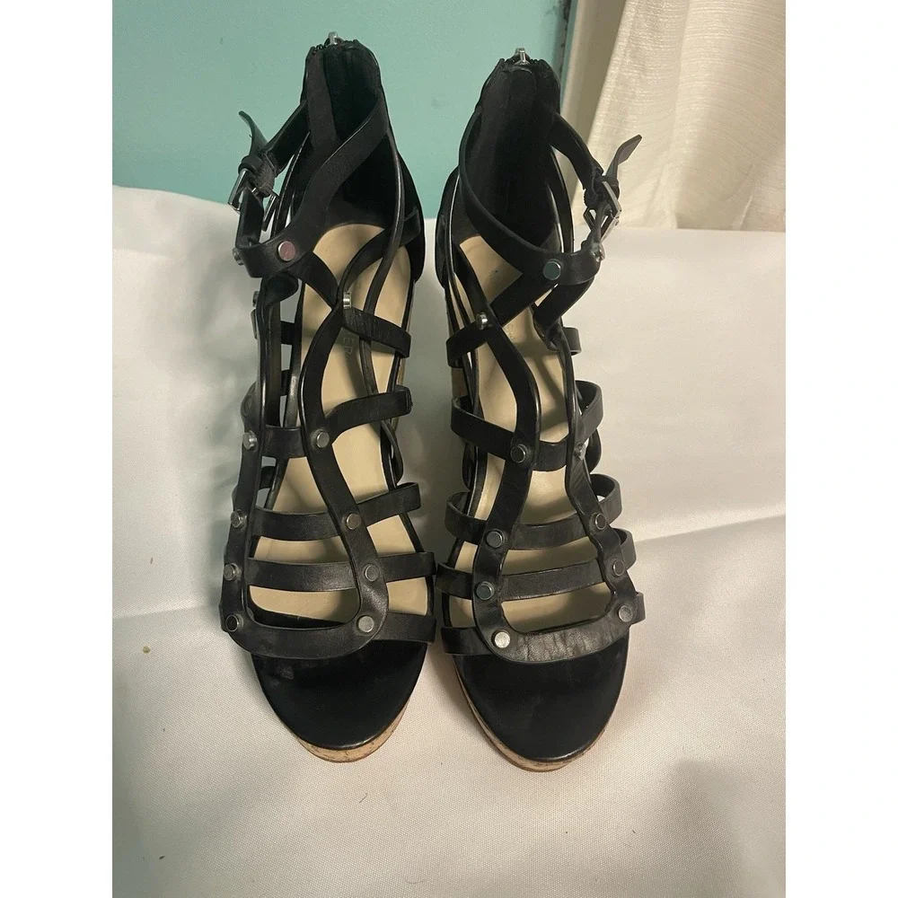 Marc Fisher Mfdallea Wedge‎ Sandals Espadrilles Shoes Weave Black Size 10 BinC